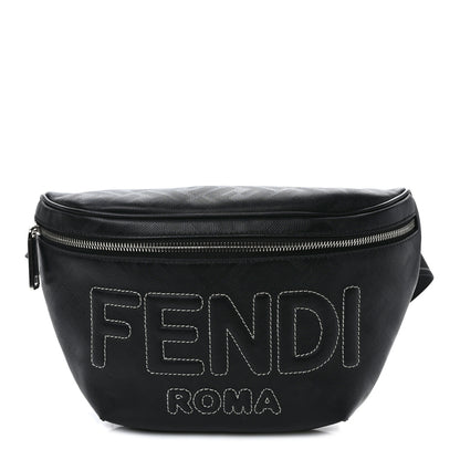 Fendi Vitello Cover FF Lines Logo Embossed Stitched Belt Bag Black 1 of 9