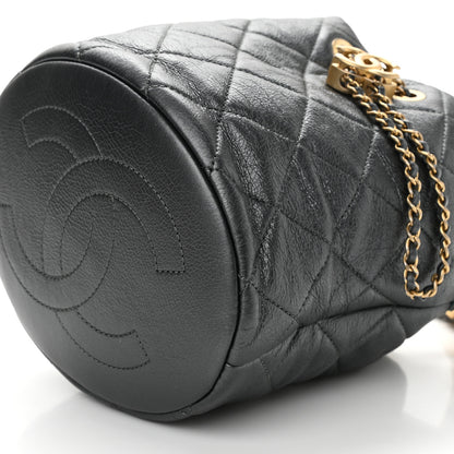 Chanel Metallic Lambskin Quilted Pearl Crown Drawstring Bag Anthracite 10 of 11