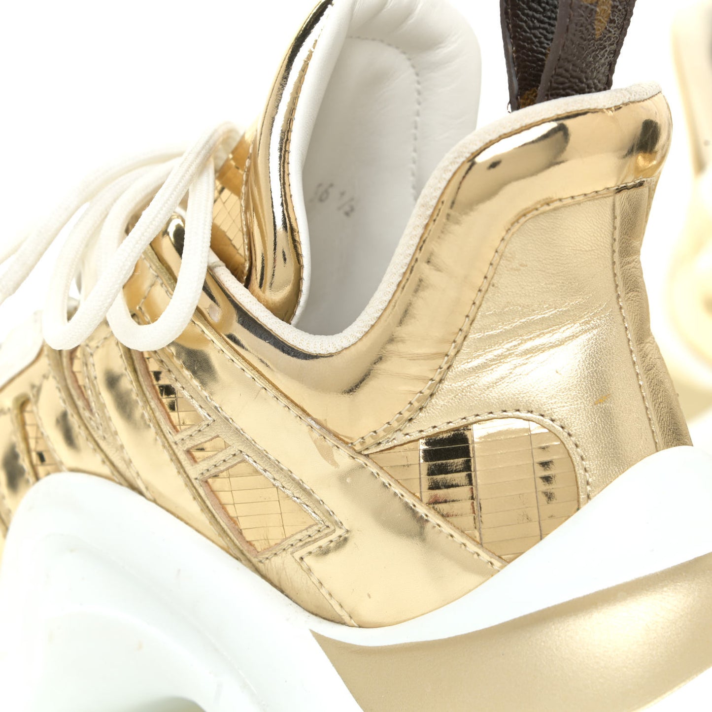 Metallic Calfskin Technical Nylon LV Archlight Sneakers 36.5 Gold White