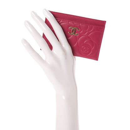 Chanel Lambskin Camellia Embossed Card Holder Fuchsia 2 of 9
