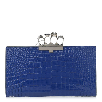 Alexander McQueen Calfskin Crocodile Embossed Knuckle Flat Clutch Blue 1 of 11