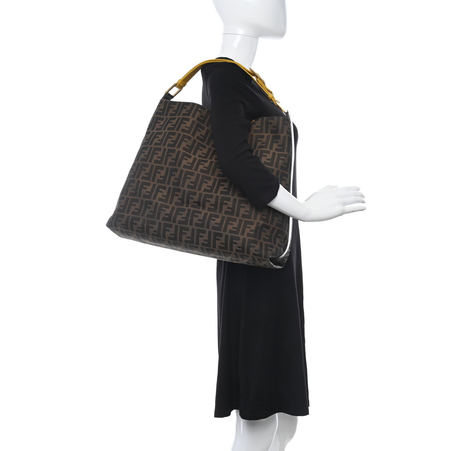 Fendi Zucca Vitello Large Hobo Tobacco Ocra Moro Black 2 of 14