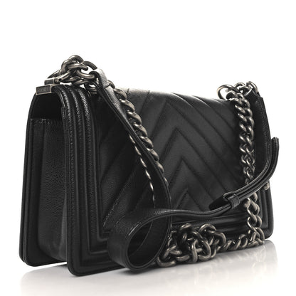 Chanel Caviar Chevron Quilted Medium Boy Flap Black 2 of 10