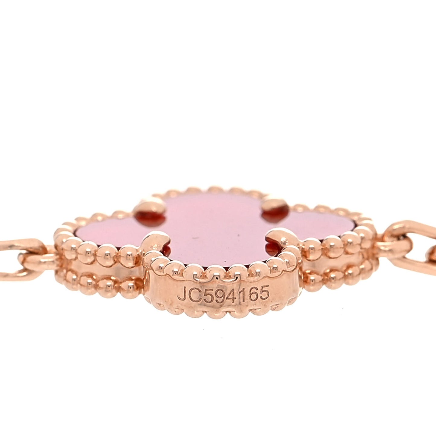 18K Rose Gold Carnelian 5 Motifs Guilloche Vintage Alhambra Bracelet