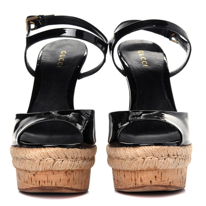 Gucci Patent Cork Hollie Wedge Sandals 36.5 Black 2 of 13
