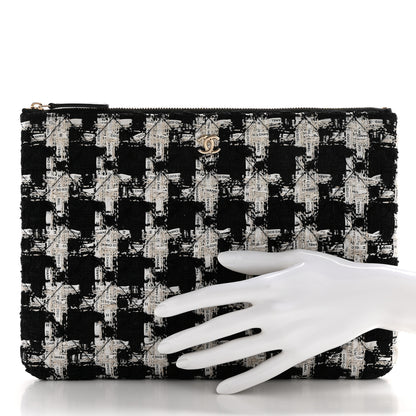 Chanel Tweed Quilted Medium Cosmetic Pouch Black Ecru White 2 of 7