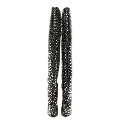 Saint Laurent Vertigo Stella Calfskin Nikel Palladio Kiki 110 Studded Over The Knee Boots 37.5 Black 2 of 8