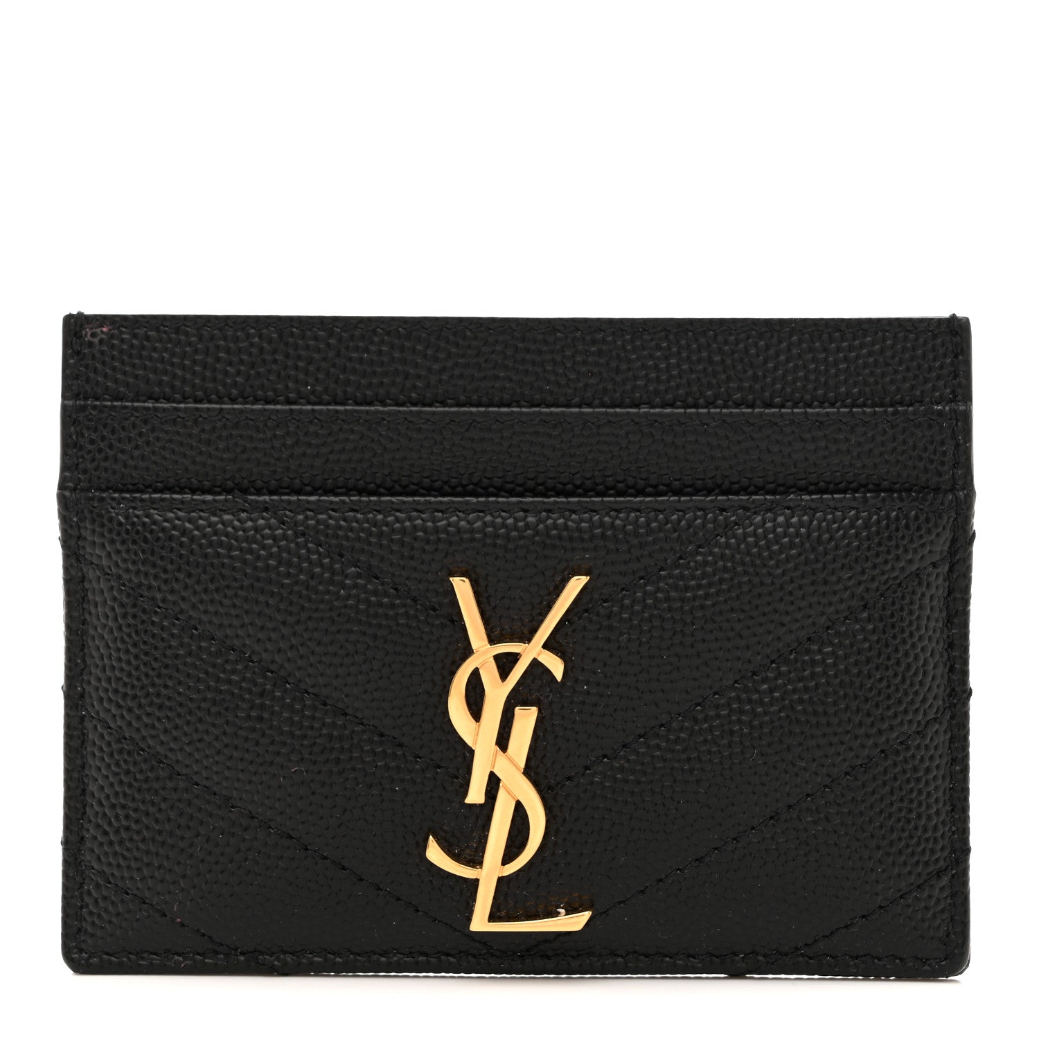 Saint Laurent Grain De Poudre Matelasse Chevron Monogram Credit Card Case Black 1 of 9