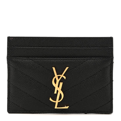 Saint Laurent Grain De Poudre Matelasse Chevron Monogram Credit Card Case Black 1 of 9