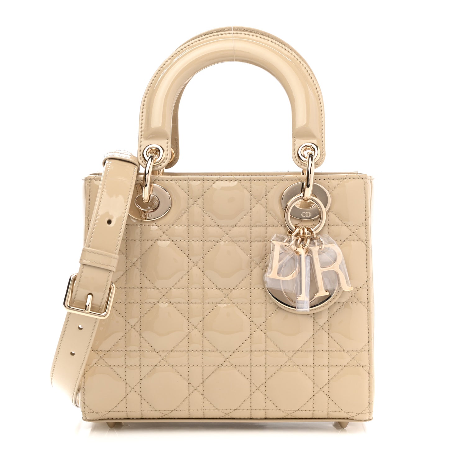 Patent Cannage Small Lady Dior Beige
