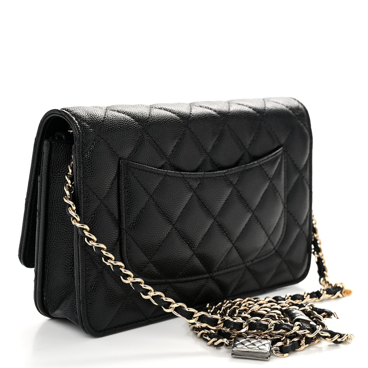 Caviar Quilted Wallet With Charms On Chain WOC Black