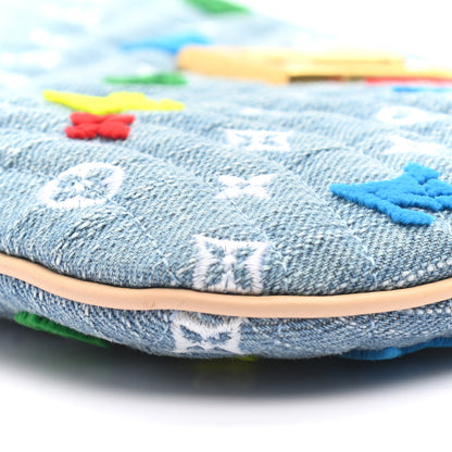 Louis Vuitton Embroidered Monogram Denim New Wave Zipped Pochette Blue 9 of 9