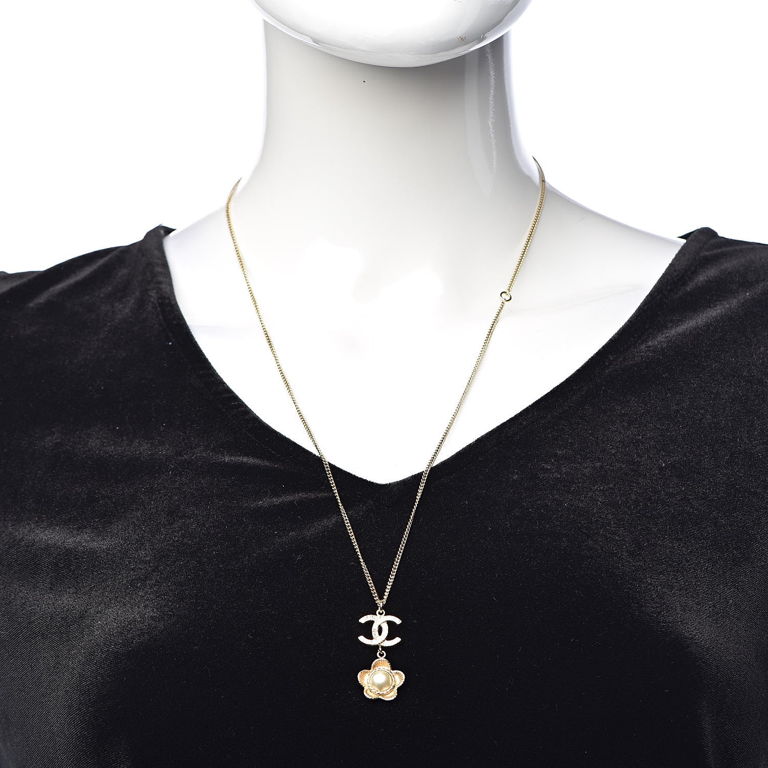 Chanel Pearl CC Camellia Pendant Necklace Gold 2 of 5