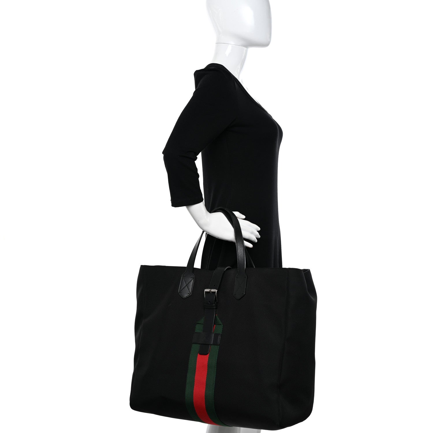 Gucci Techno Canvas Web Single Buckle Tote Black 2 of 17