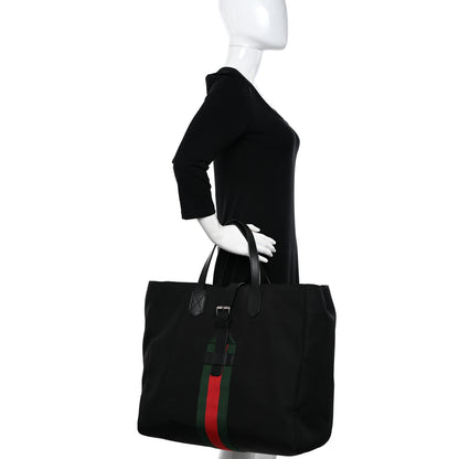 Gucci Techno Canvas Web Single Buckle Tote Black 2 of 17