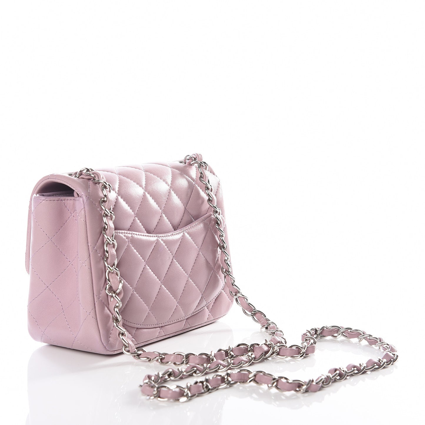 Lambskin Quilted Mini Square Flap Light Purple