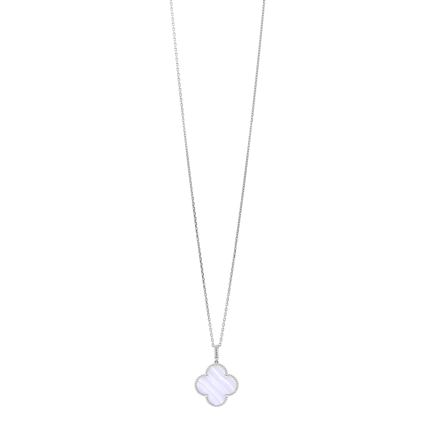 Van Cleef & Arpels 18K White Gold Chalcedony Magic Alhambra Pendant Long Necklace 1 of 5