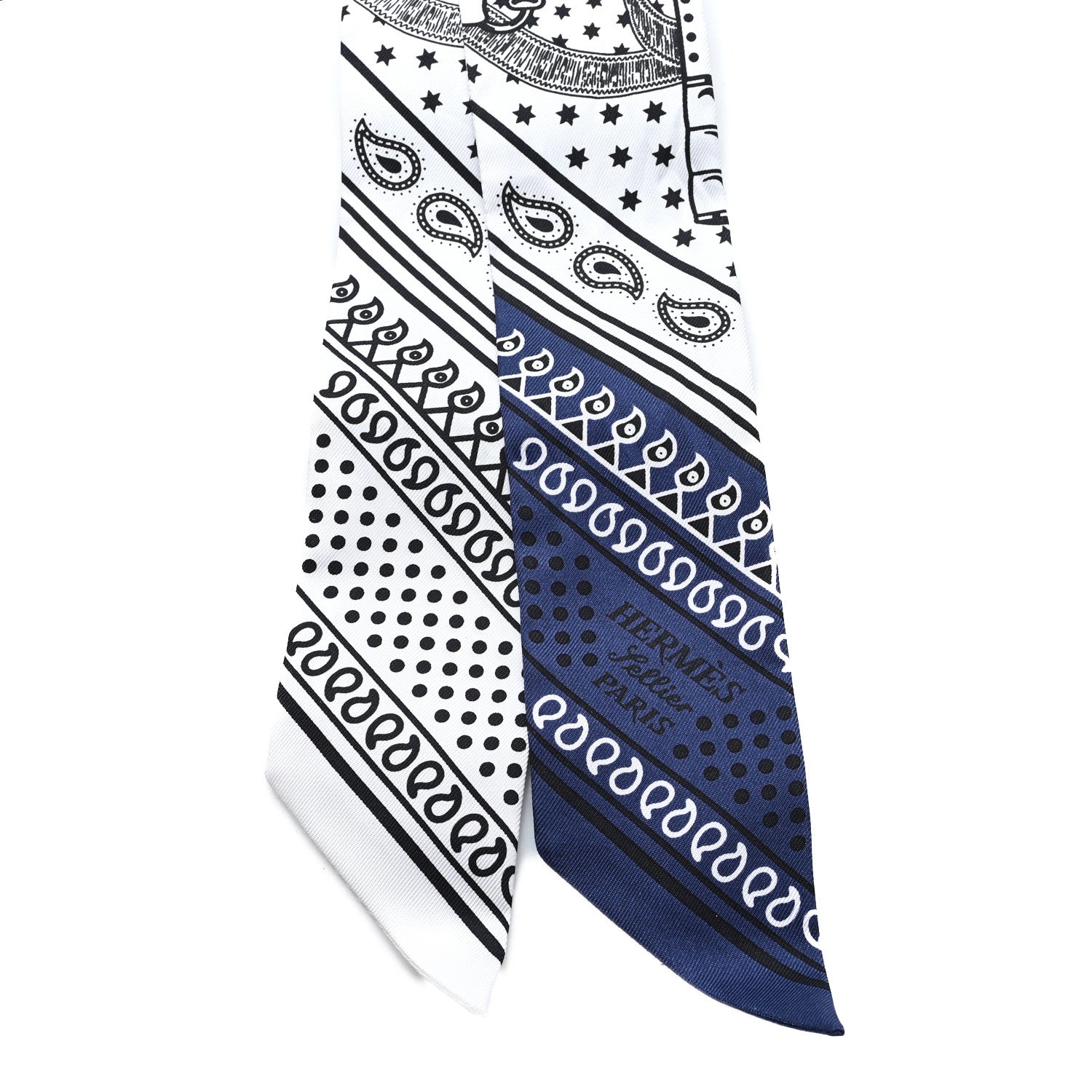 Hermes Silk Eperon d'Or Cut Twilly White Marine Black 2 of 3