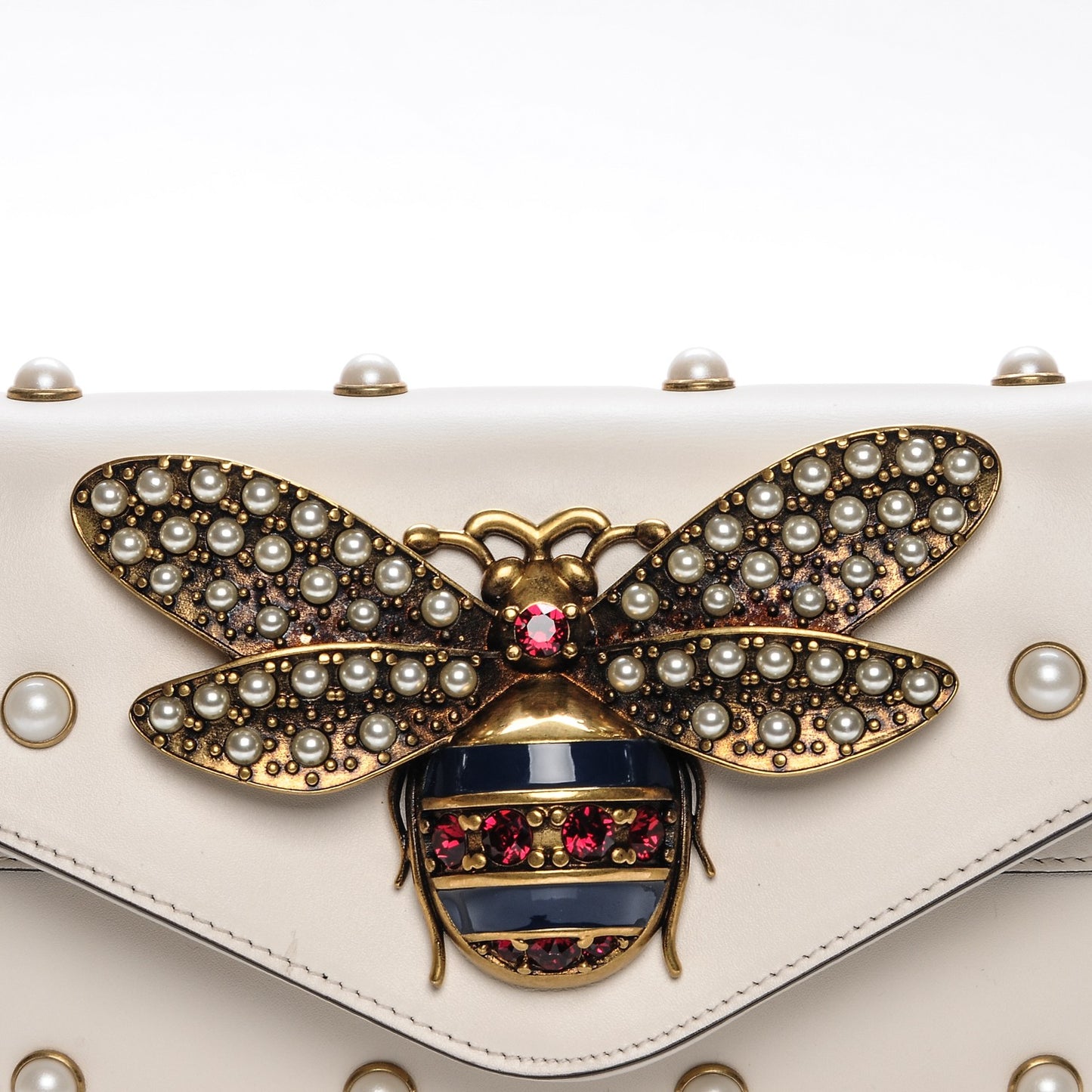 Nappa Pearl Studded Mini Queen Margaret Broadway Shoulder Bag Mystic White