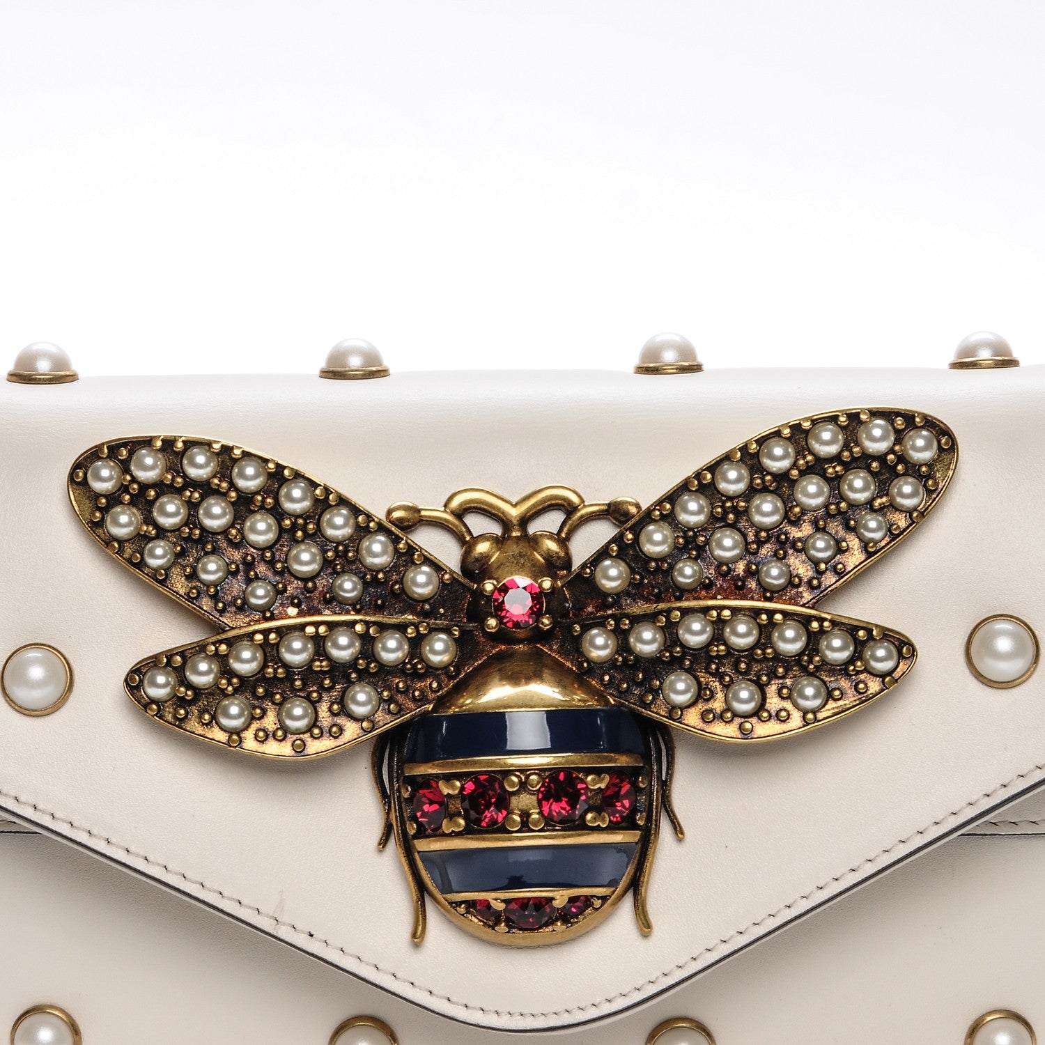 Gucci Nappa Pearl Studded Mini Queen Margaret Broadway Shoulder Bag Mystic White 6 of 9