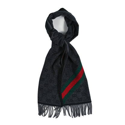 Gucci Wool Angora Monogram Web New Nikky Scarf Lead Dark Green 1 of 3