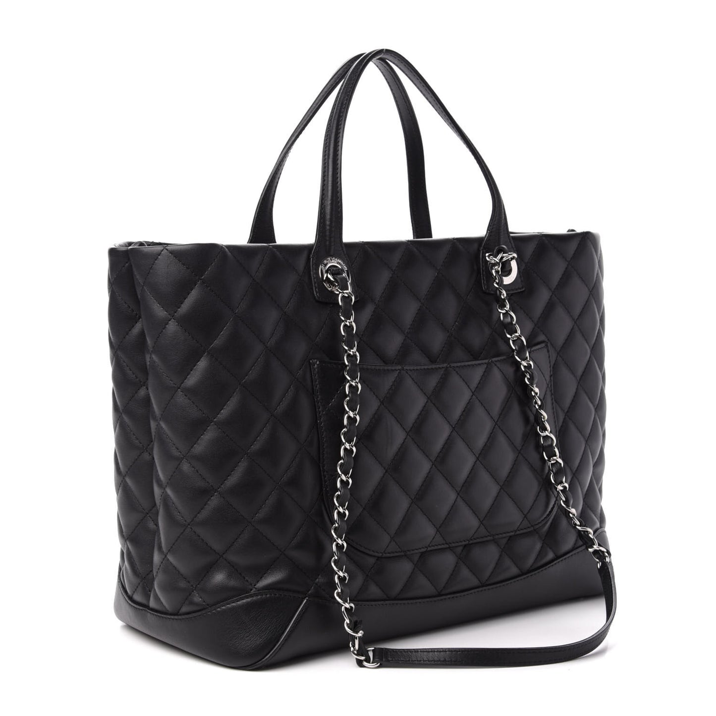 Calfskin Quilted Large Easy Shopping Tote Black