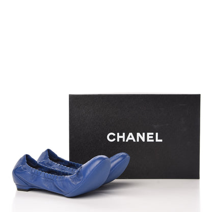 Chanel Lambskin CC Elastic Cap Toe Ballerina Flats 37 Blue 8 of 8