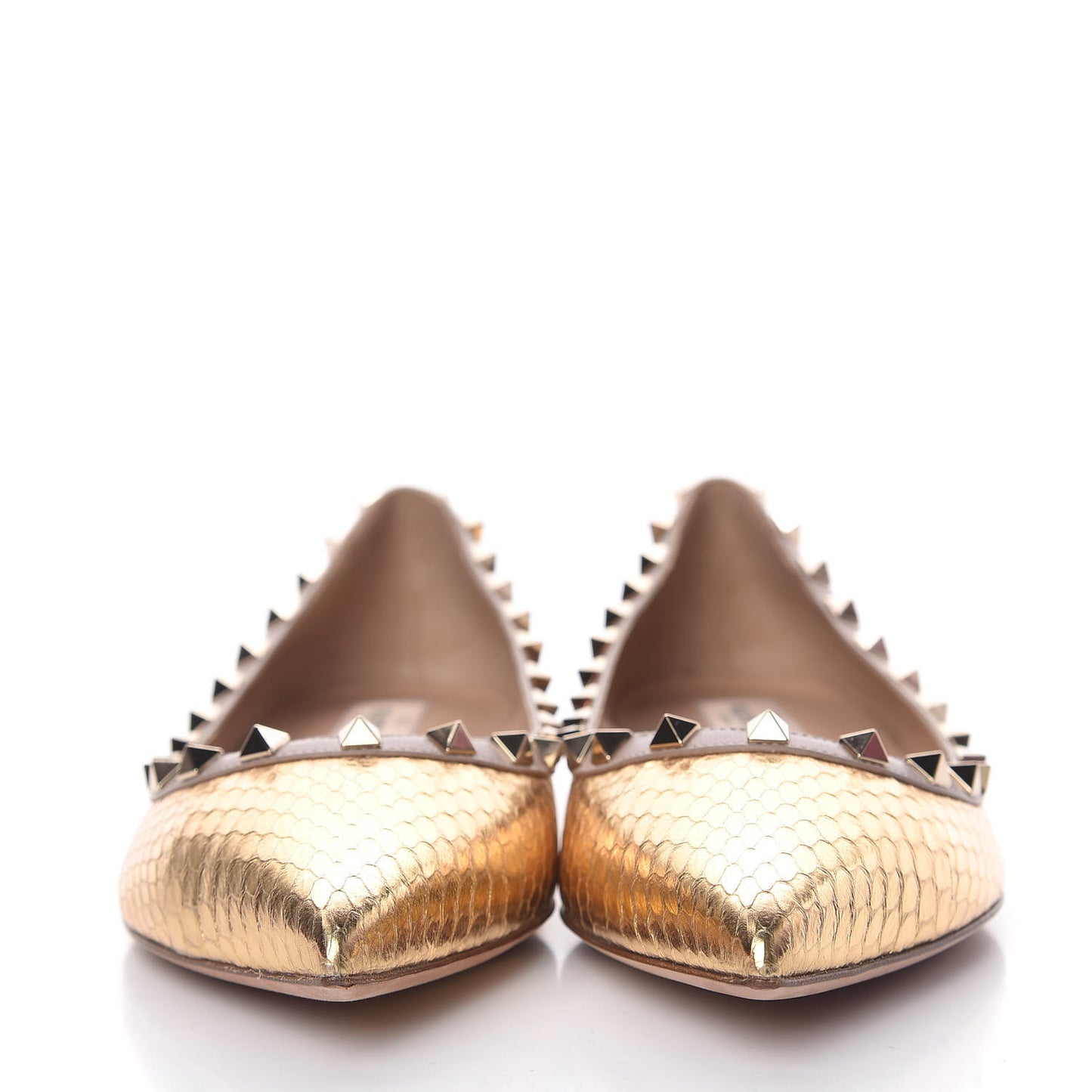 Metallic Watersnake Rockstud Ballerina Flats 41 Gold Poudre