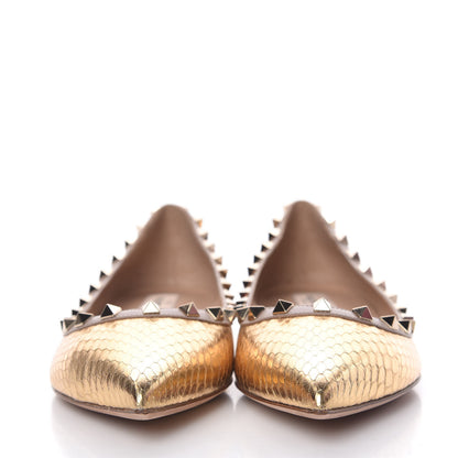 Valentino Garavani Metallic Watersnake Rockstud Ballerina Flats 41 Gold Poudre 2 of 12