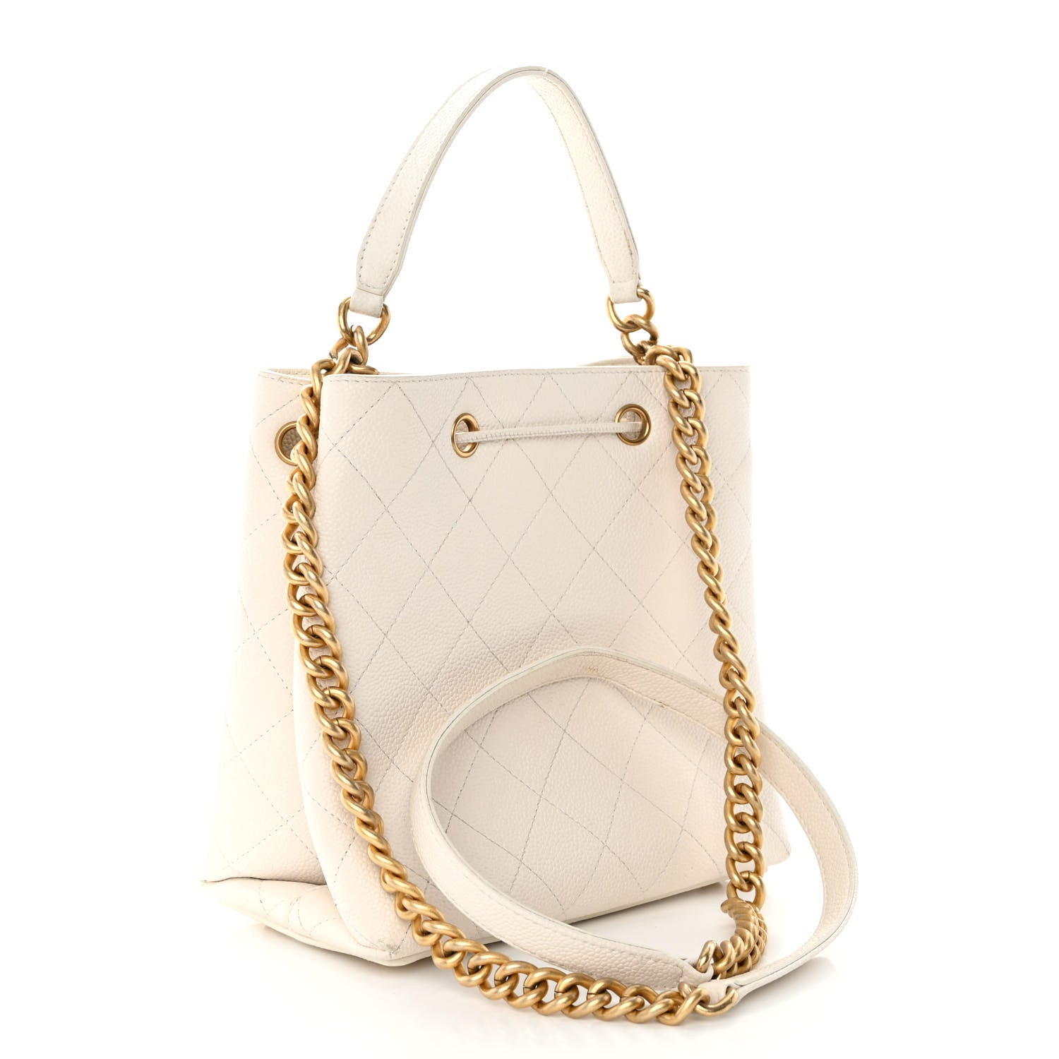 Chanel Grained Calfskin Stitched Small Drawstring Bag White 3 of 13