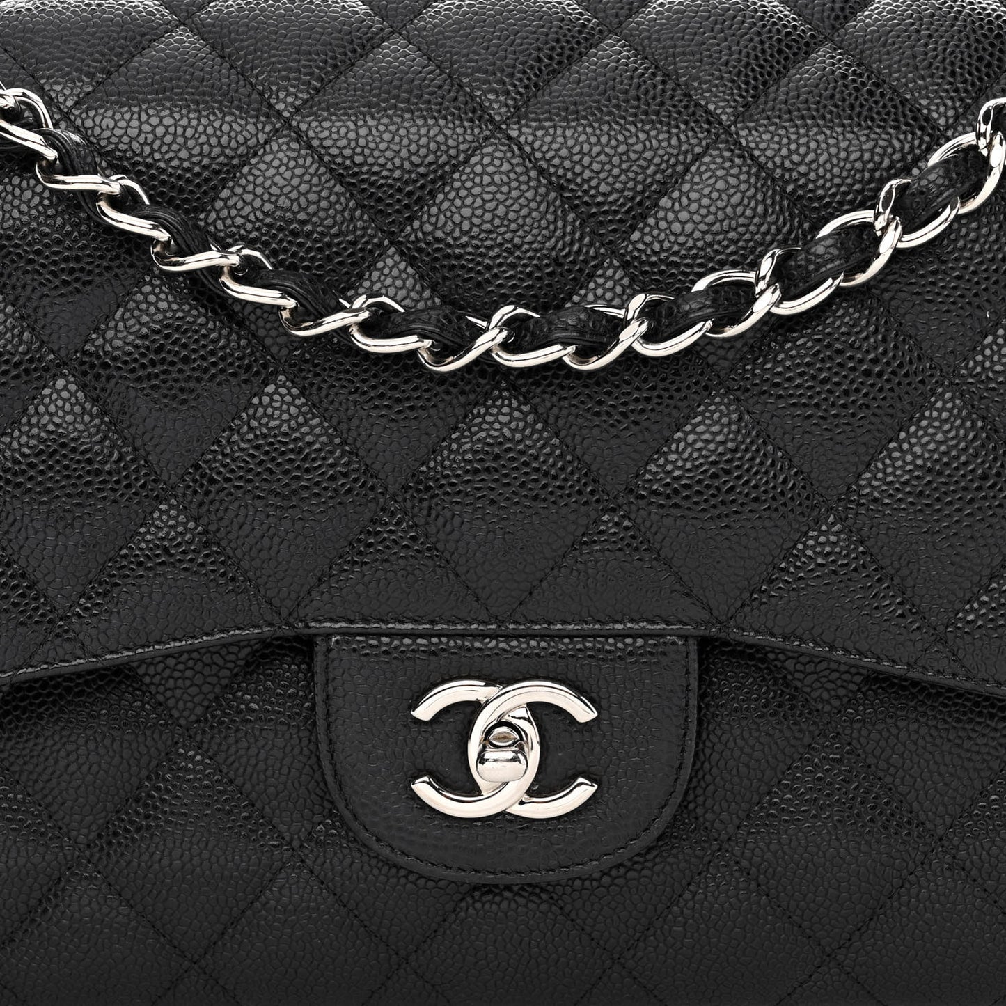 Caviar Quilted Jumbo Double Flap Black