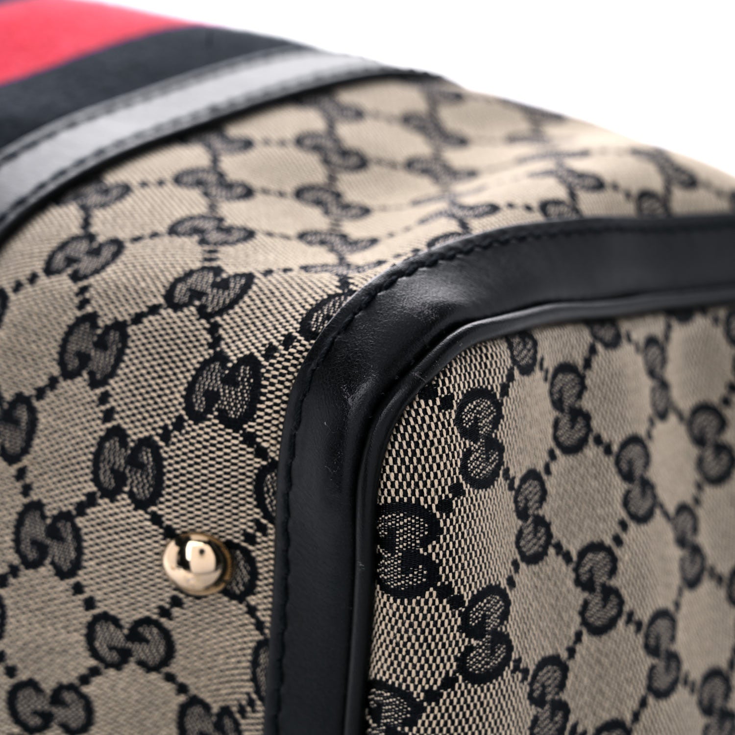 Gucci Monogram Selleria Calfskin Vintage Web Medium Boston Beige Blue 8 of 11