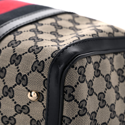 Gucci Monogram Selleria Calfskin Vintage Web Medium Boston Beige Blue 8 of 11