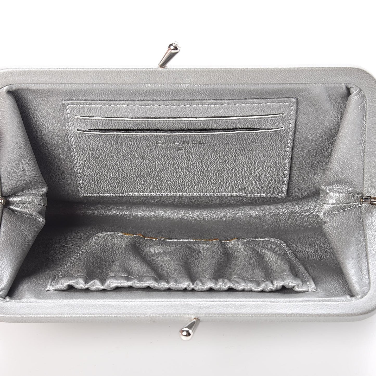 Lambskin CC Kiss Lock Evening Clutch Grey