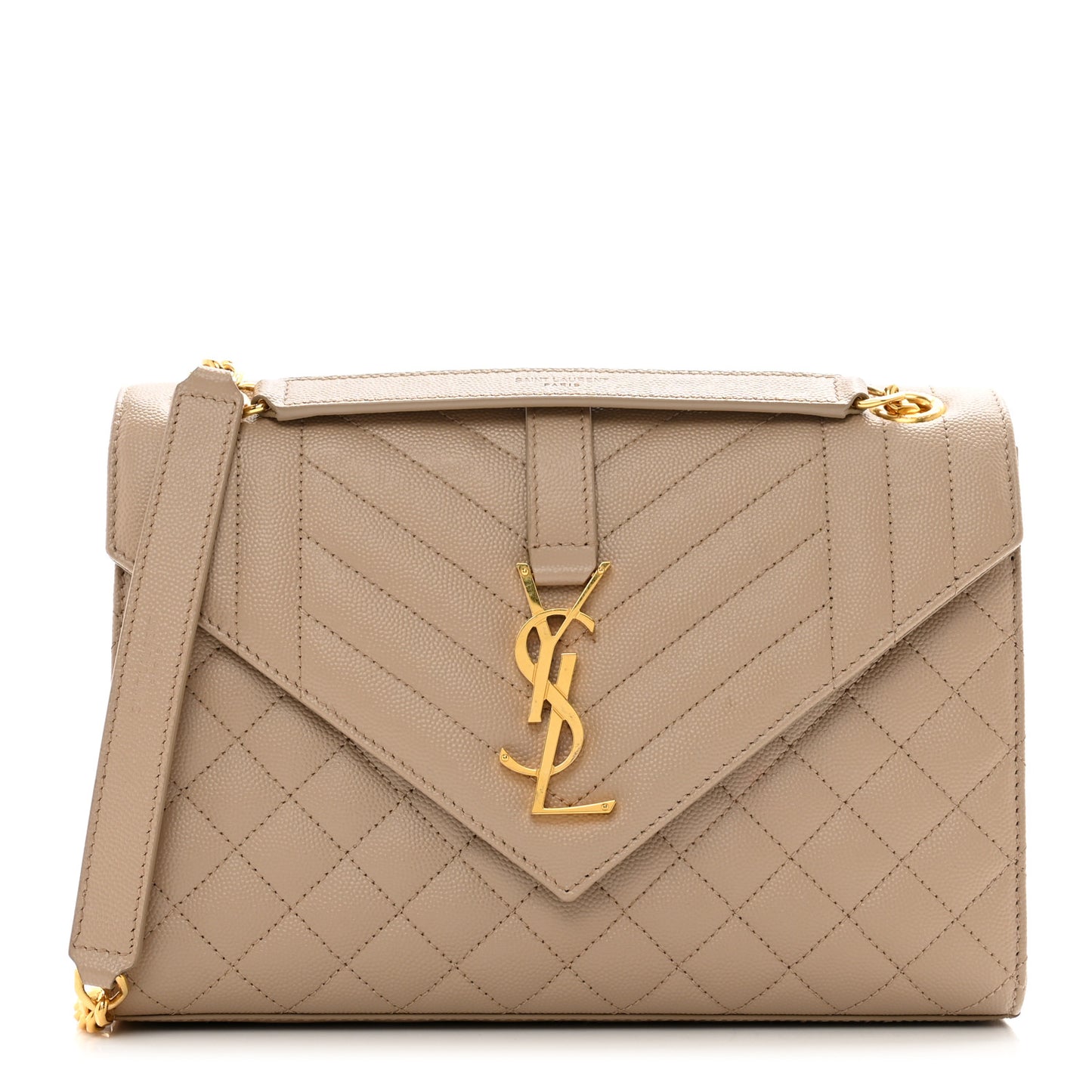 Grain De Poudre Textured Mixed Matelasse Medium Triquilt Monogram Satchel Dark Beige