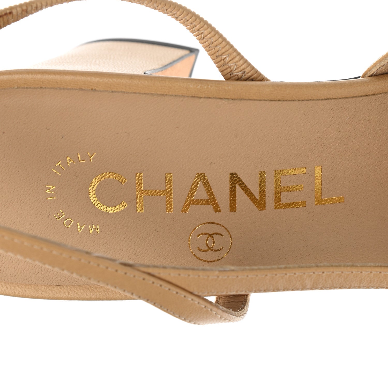Chanel Goatskin Grosgrain Cap Toe CC Slingback Pumps 37.5 Beige Black 7 of 13