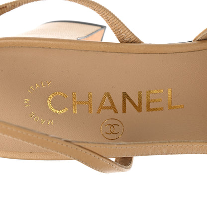 Chanel Goatskin Grosgrain Cap Toe CC Slingback Pumps 37.5 Beige Black 7 of 13