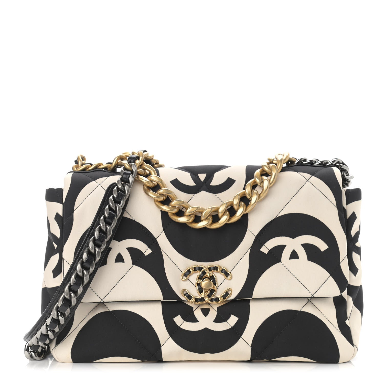 Chanel Fabric Printed Large Chanel 19 Flap Black Ecru 1 of 10