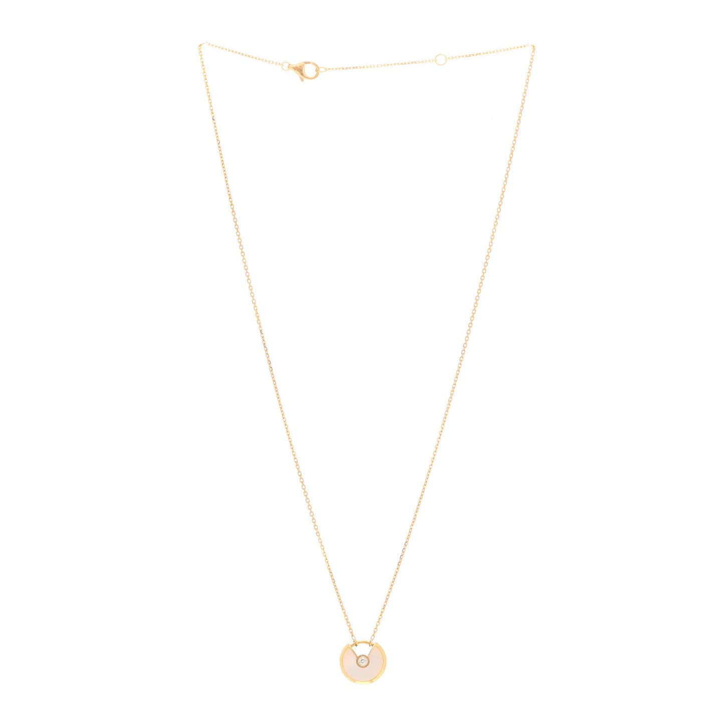 18K Yellow Gold Diamond Mother of Pearl XS Amulette de Cartier Pendant Necklace
