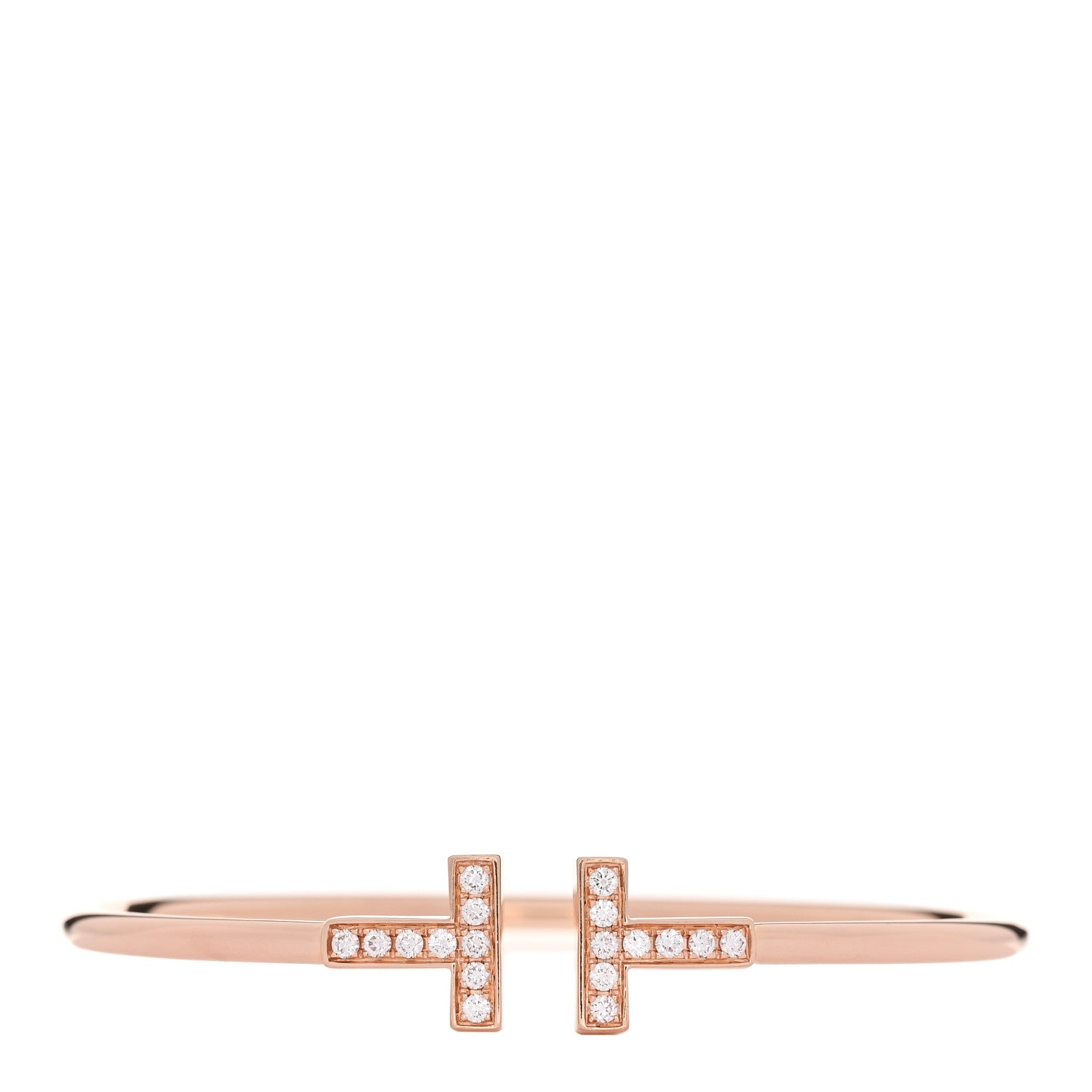 Tiffany 18K Rose Gold Diamond T Wire Bracelet 1 of 4