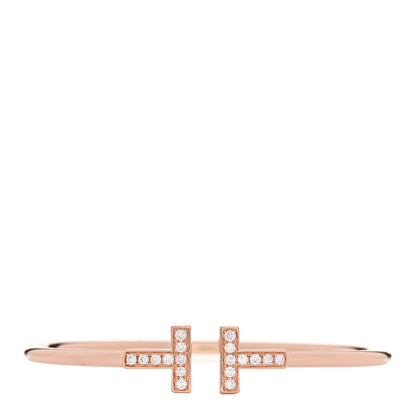 Tiffany 18K Rose Gold Diamond T Wire Bracelet 1 of 4