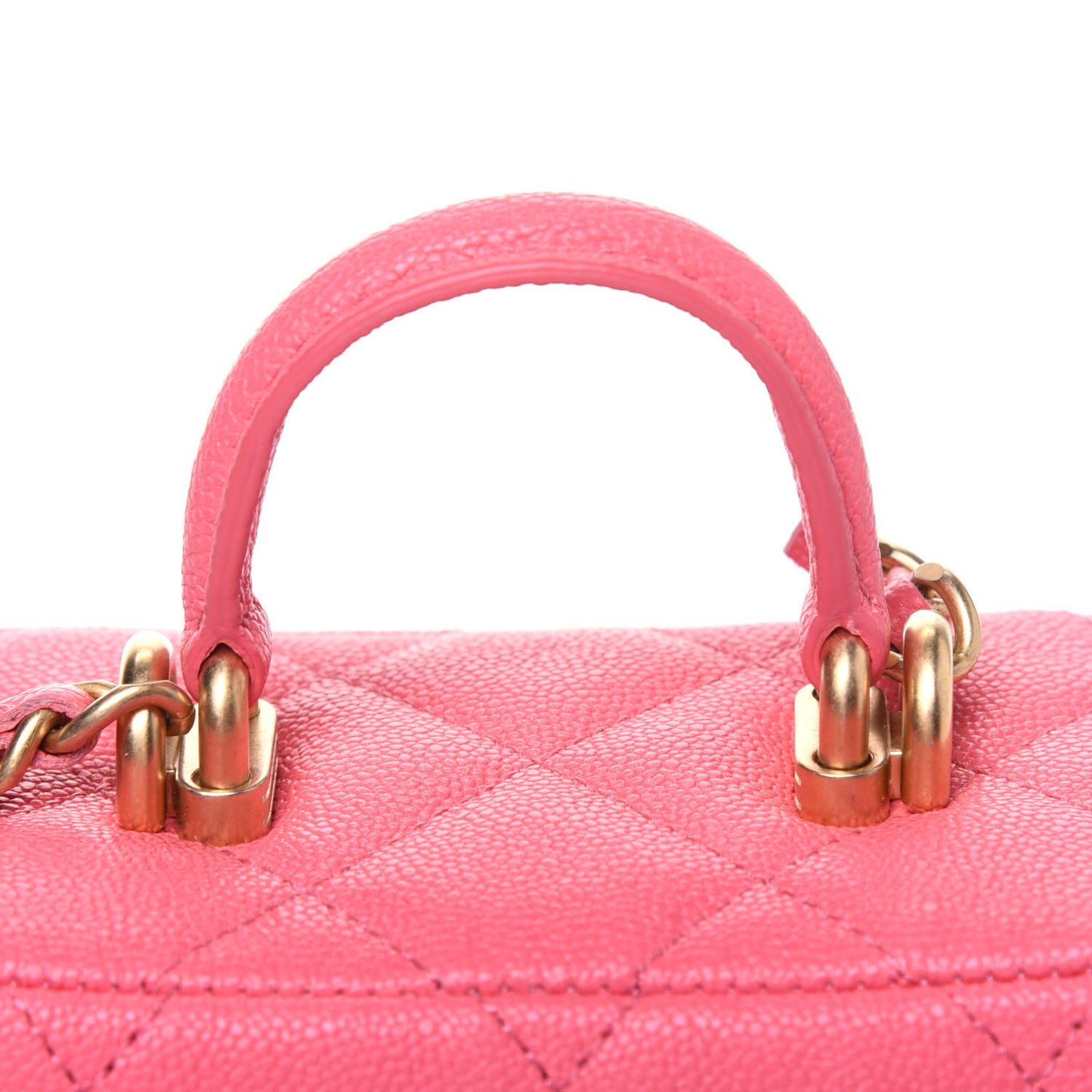 Caviar Quilted Mini Top Handle Vanity With Chain Pink