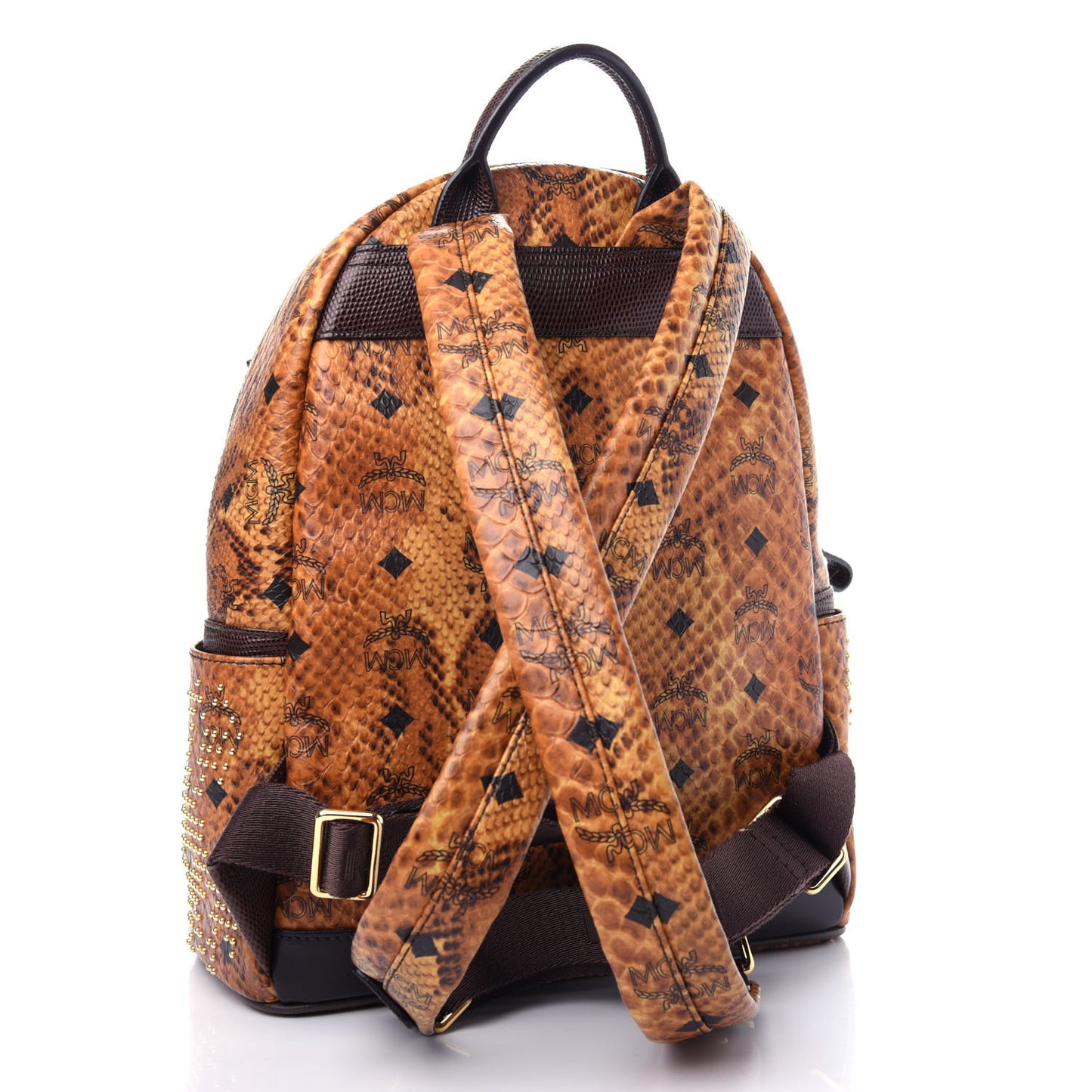 Visetos Snakeskin Printed Studded Small Stark Backpack Brown