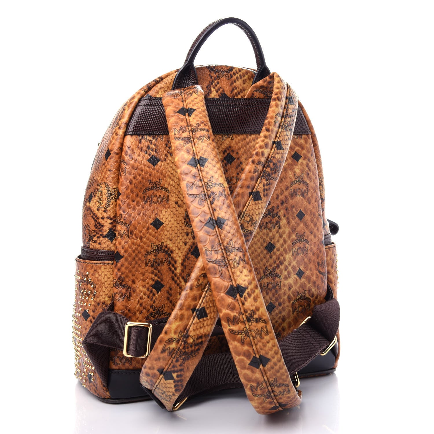 MCM Visetos Snakeskin Printed Studded Small Stark Backpack Brown 3 of 9