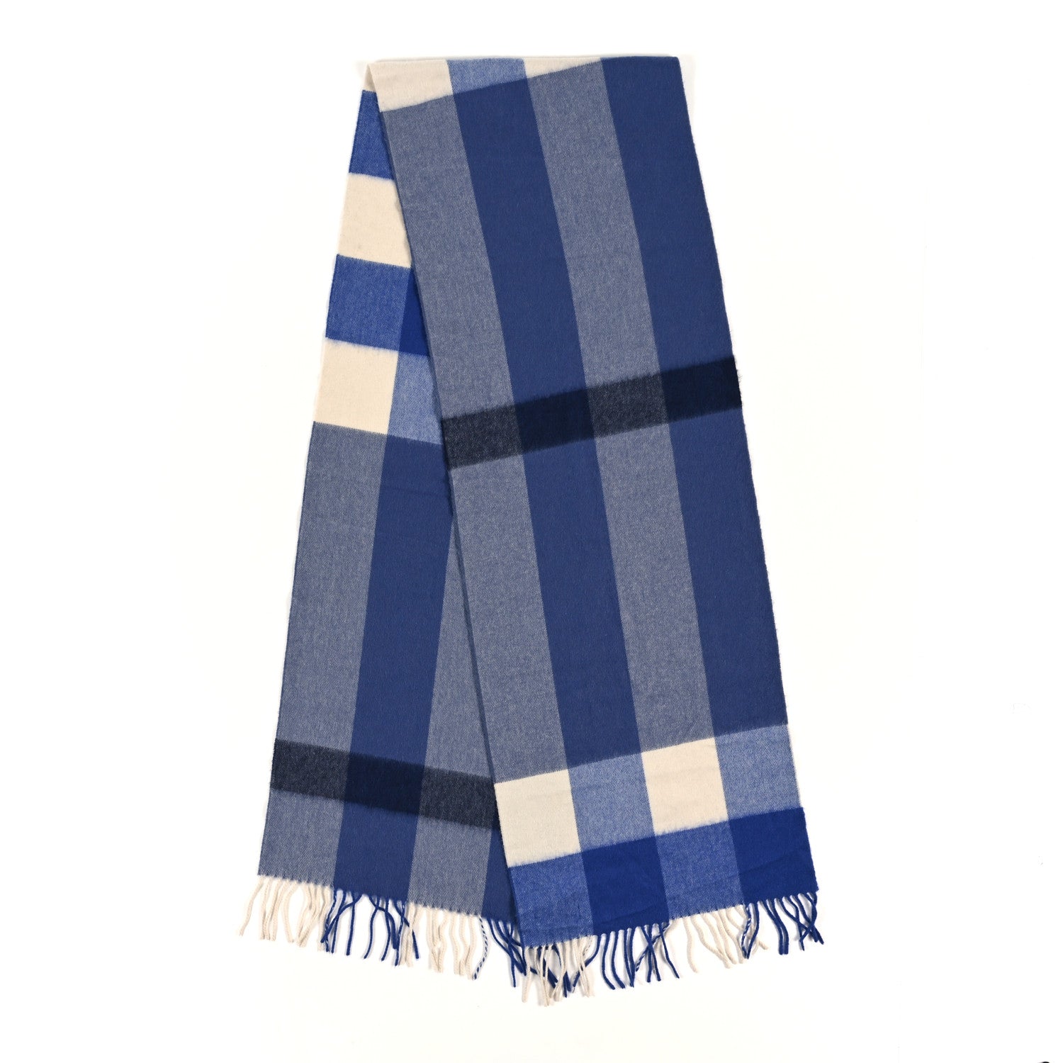 Burberry Cashmere Mega Check Fringe Scarf Blue 1739517 – FASHIONPHILE