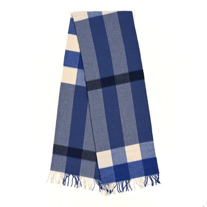 Burberry Cashmere Mega Check Fringe Scarf Blue 2 of 4