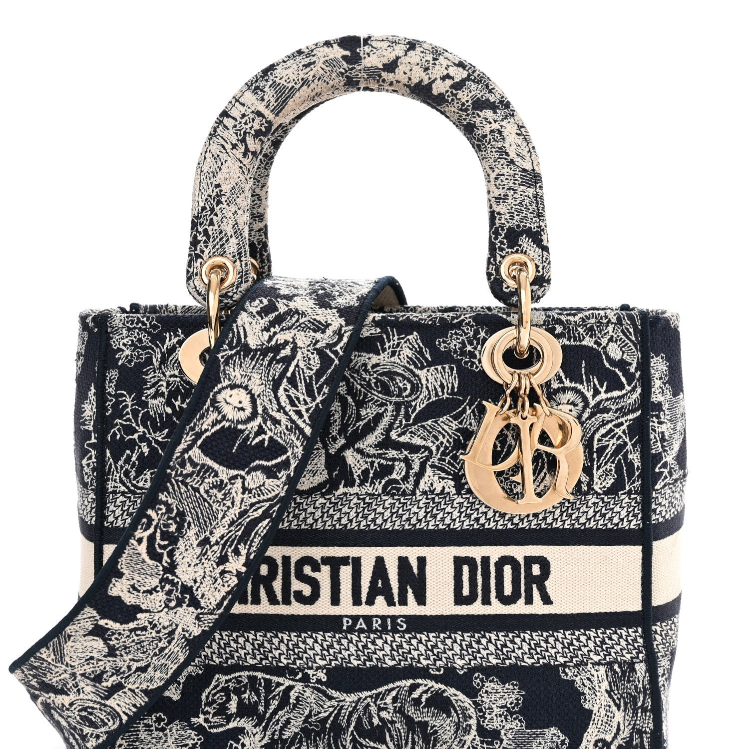 Christian Dior Toile de Jouy Embroidered Medium Lady D-Lite Blue 8 of 14