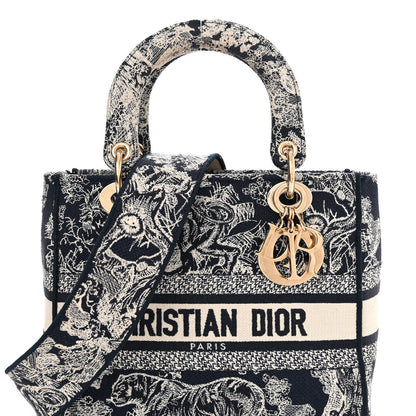 Christian Dior Toile de Jouy Embroidered Medium Lady D-Lite Blue 8 of 14