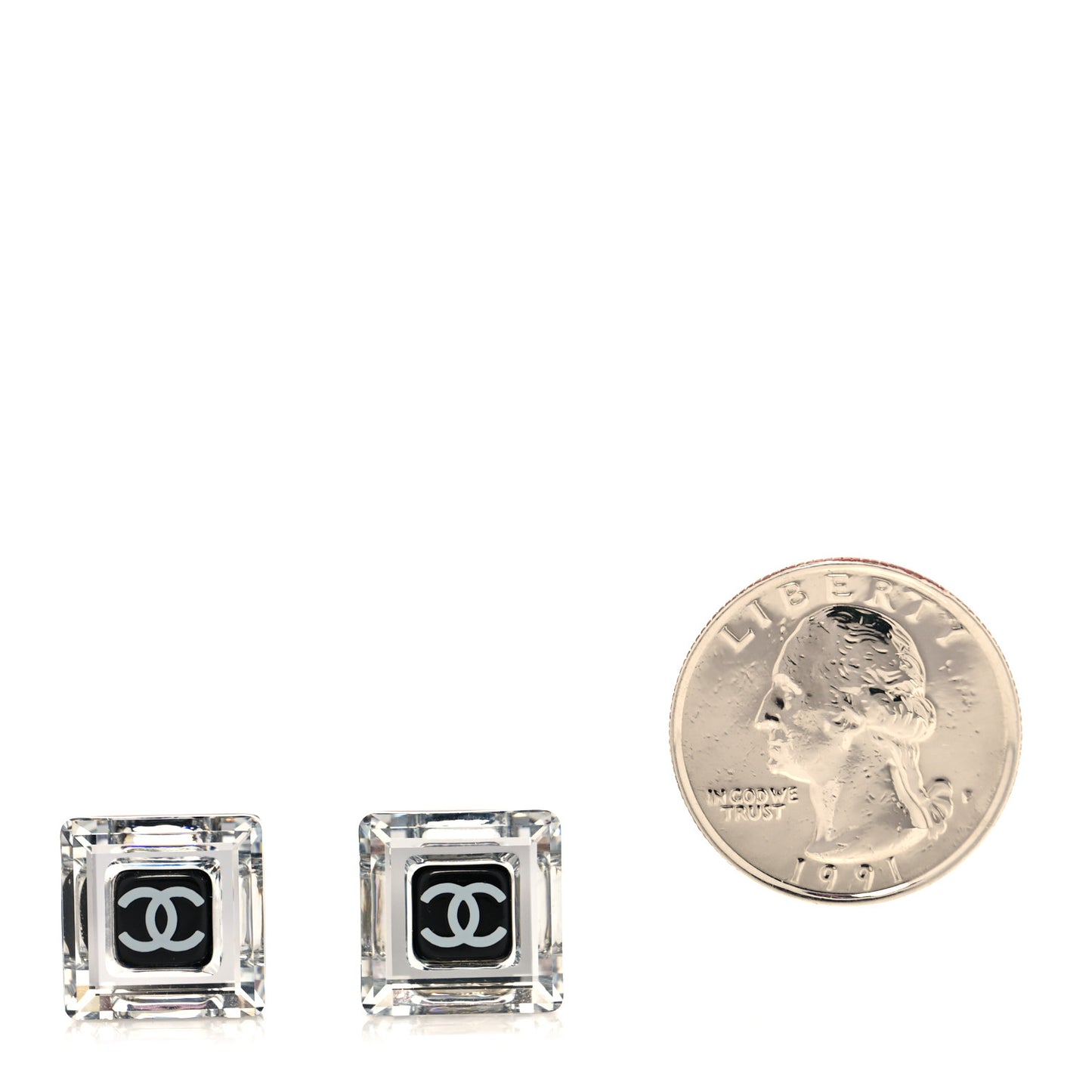Crystal CC Square Charm Earrings Black