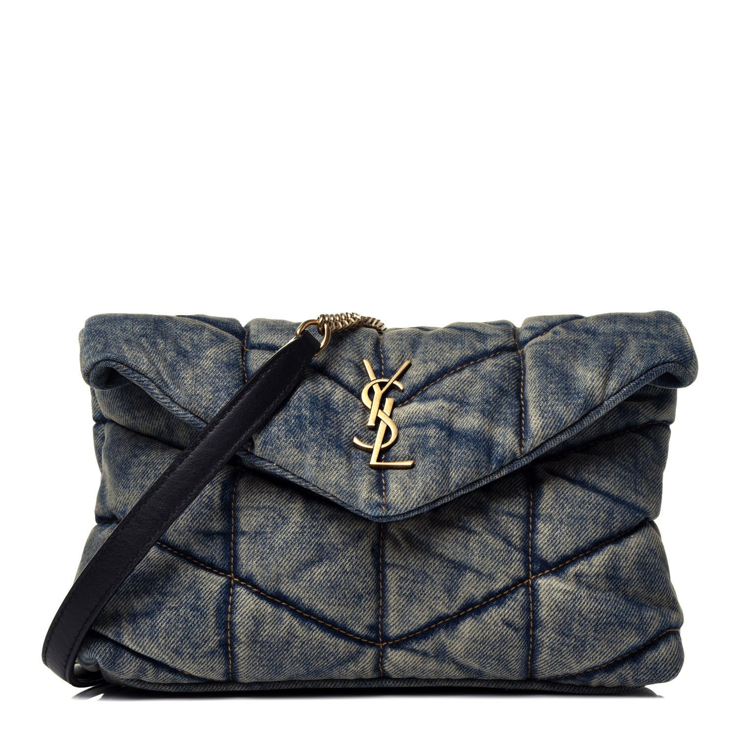 Denim Quilted Toy Loulou Puffer Monogram Chain Satchel Blue Black